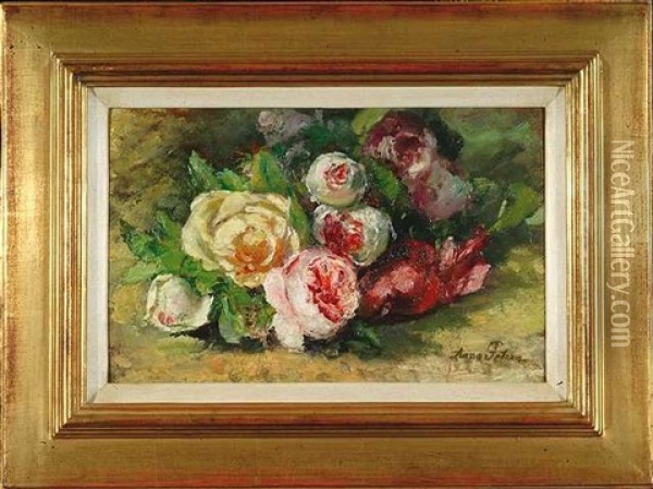Arrangement Von Gelben Und Rosefarbenen Rosen Oil Painting - Anna Peters