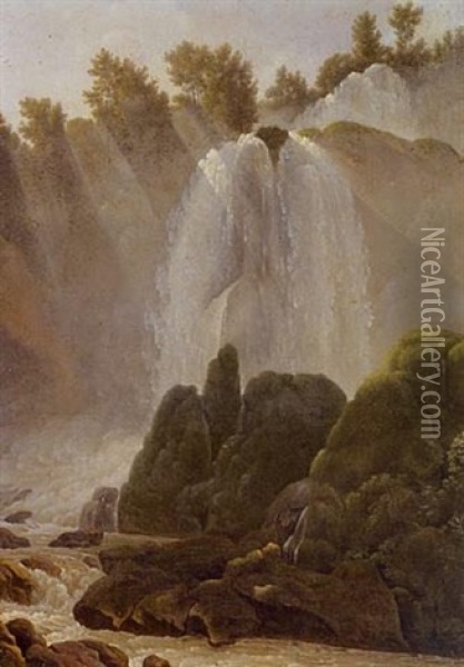 View Of The Falls At Tivoli Oil Painting - Jean Joseph Xavier Bidault