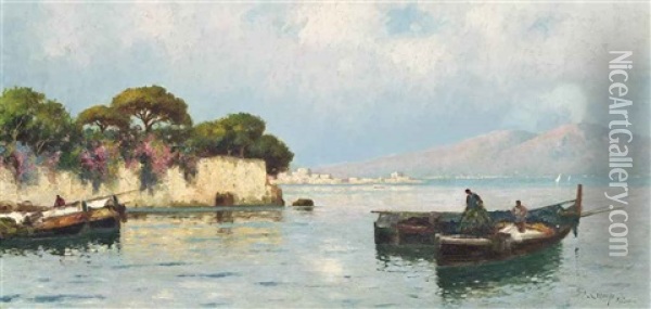 Fishermen Before Etna, Palermo Oil Painting - Erminio Cremp