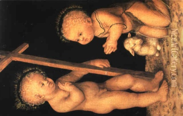 The Christ Child Blessing The Infant St. John The Baptist Oil Painting - Lucas Cranach the Elder