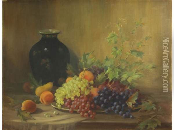Still Life With Grapes And Peaches Oil Painting - Margaret Cox Herrick