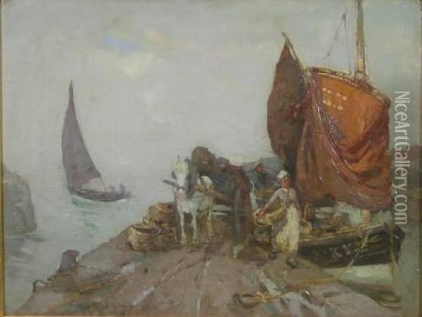 St Monance Harbour Oil Painting - William Watt Milne