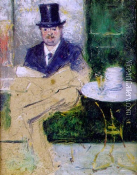 Au Cafe Oil Painting - Francisco Miralles y Galup