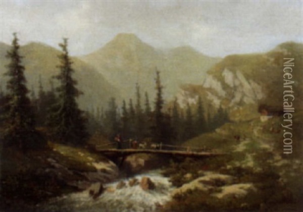 Malerische Alpenlandschaft Mit Einem Bergbach Oil Painting - Rudolf (Friedrich Rud.) von Frisching