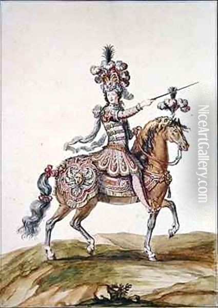 'Horseman with sword', costume design for 'Le Carrousel des Galants Maures' Oil Painting - Jean I Berain