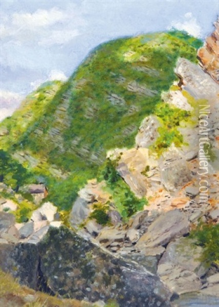 Rocky Hillside Oil Painting - Laszlo Mednyanszky