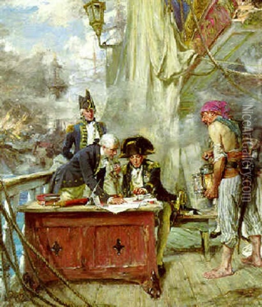 Nelson At The Battle Of Copenhagen Sealing His Letter To The Crown Prince Of Denmark Oil Painting - Arthur David Mccormick