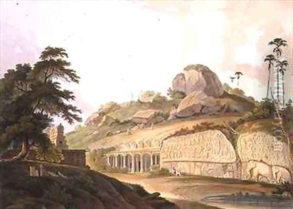 The Entrance of an Excavated Hindoo Temple at Mavalipuram Oil Painting - Thomas & William Daniell