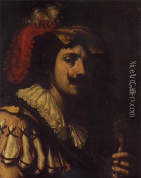 A Portrait Of A Cavalier Holding A Set Of Spurs Oil Painting - Louis (Ludovico) Finson