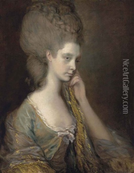 Portrait Of Lady Anne Thistlethwaite, Countess Of Chesterfield (1759-1798) In A Blue Dress Oil Painting - Thomas Gainsborough