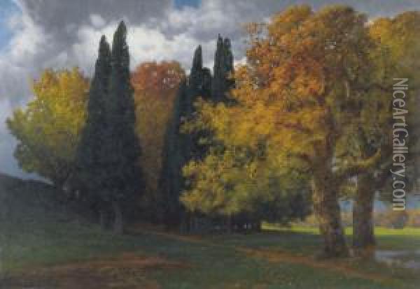 Herbstliche Allee Oil Painting - Hermann Traugott Rudisuhli
