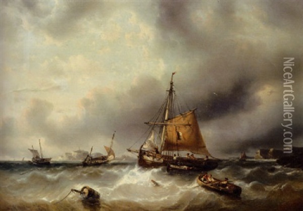 Shipping Off The Coast Of Brittany Oil Painting - Francois-Etienne Musin