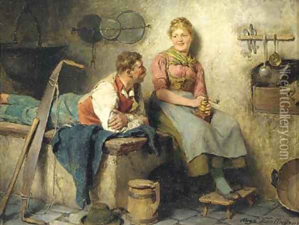 Mädel und Bursch Oil Painting - Hugo Kauffmann