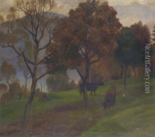 Cattle Grazing, Italy Oil Painting - Sydney W. Carline