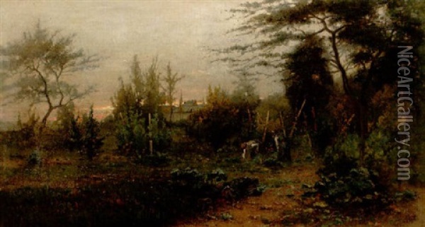 Fransk Tradgard, Barbizon Oil Painting - Per Ekstroem