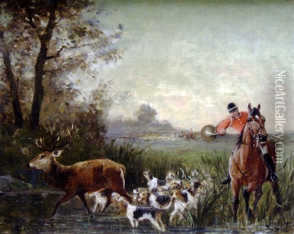 Scene De Chasse A Courre Oil Painting - Jean Victor Albert De Gesne