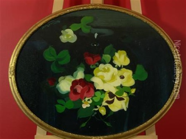 Still Life With Yellow, Red And White Roses Oil Painting - Stuart James Park