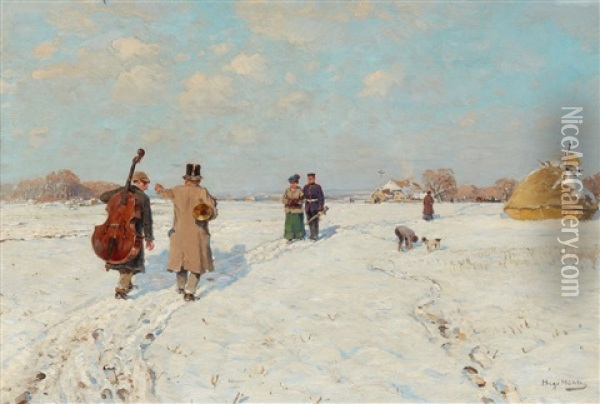 The Returning Musicians Oil Painting - Hugo Muehlig