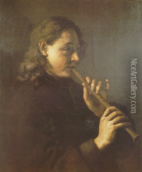 L'homme A La Flute Oil Painting - Willem Drost