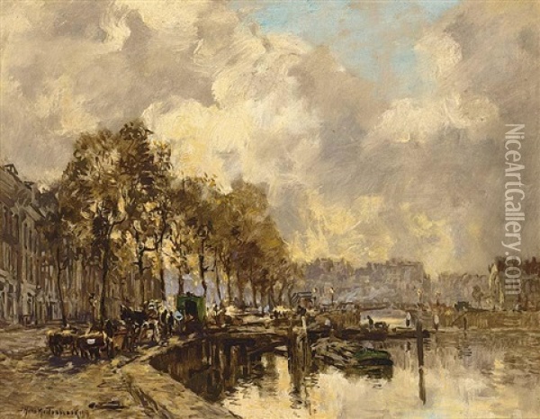A View Of The Nieuwe Haven Near The Koestraat, Rotterdam Oil Painting - Johan Hendrik van Mastenbroek