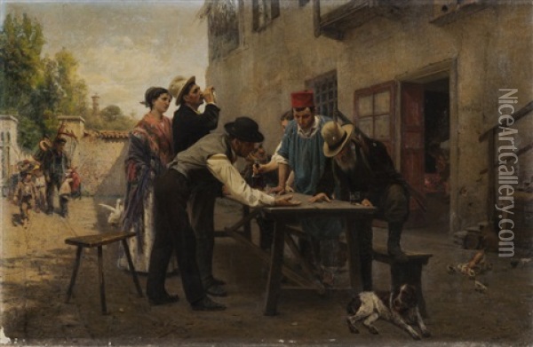 Una Partita Alla Morra Oil Painting - Giuseppe Barbaglia