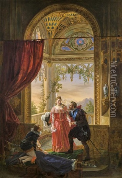 Henri Iv Avec Sa Maitresse Oil Painting - Louis Nicolas Lemasle