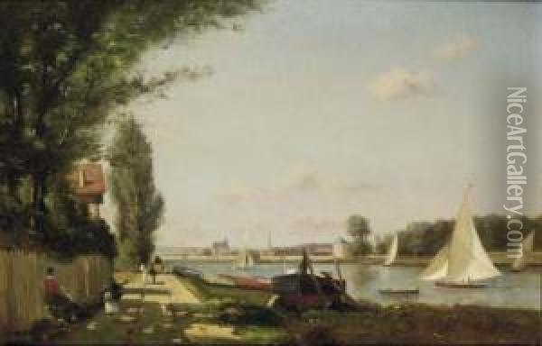 Bords De Seine En Ete Oil Painting - Paul Ch. Emmanuel Gallard-Lepinay