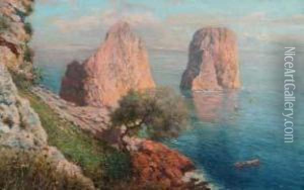 Faraglioni A Capri Oil Painting - Giuseppe Giardiello