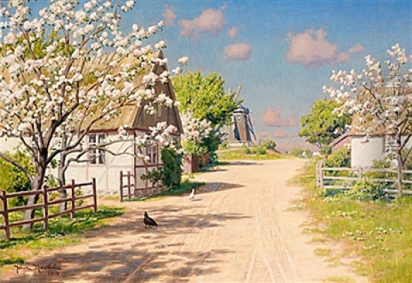 Sommarlandskap Med Blommande Frukttrad Oil Painting - Johan Fredrik Krouthen