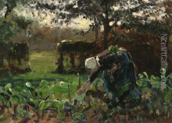 Erntezeit. Eine Junge Bauerin, Im Gemusebeet Arbeitend Oil Painting - Bernardus Johannes Blommers