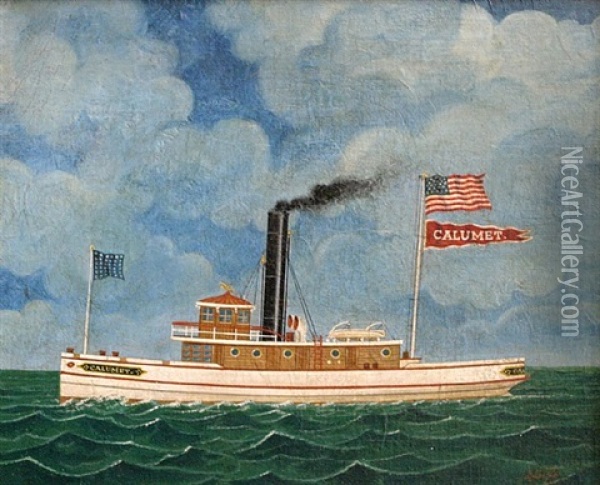 American Revenue Cutter, Chesapeake Bay Area Oil Painting - Otto Muhlenfeld