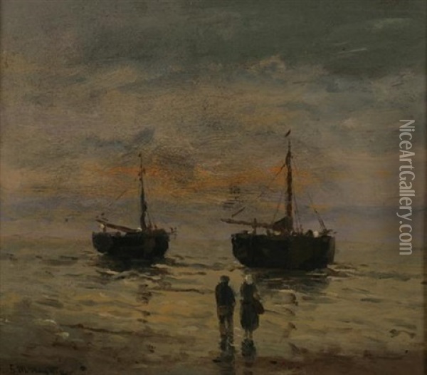 Fishing Boats Oil Painting - Gerhard Arij Ludwig Morgenstjerne Munthe