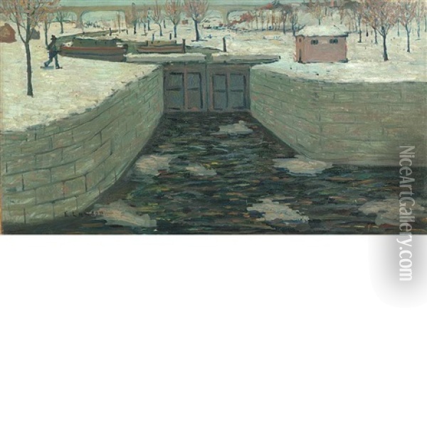 The Lock, New Hope, Pennsylvania Oil Painting - Ernest Lawson