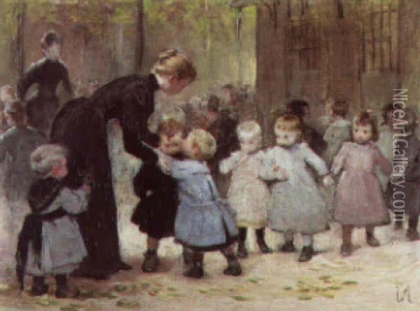 In The Playground Oil Painting - Henry Jules Jean Geoffroy