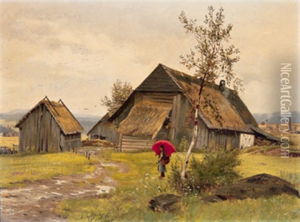 Motiv Aus Dem Bohmerwald Mit Figurlicher Staffage Oil Painting - Emerich Fechter