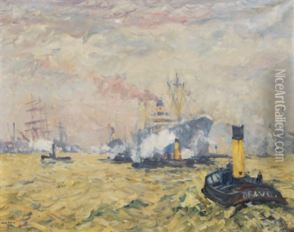 Port Of Hamburg Oil Painting - Ulrich Huebner