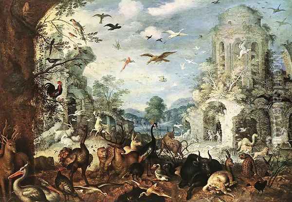 Landscapes with Wild Beasts c. 1629 Oil Painting - Roelandt Jacobsz Savery