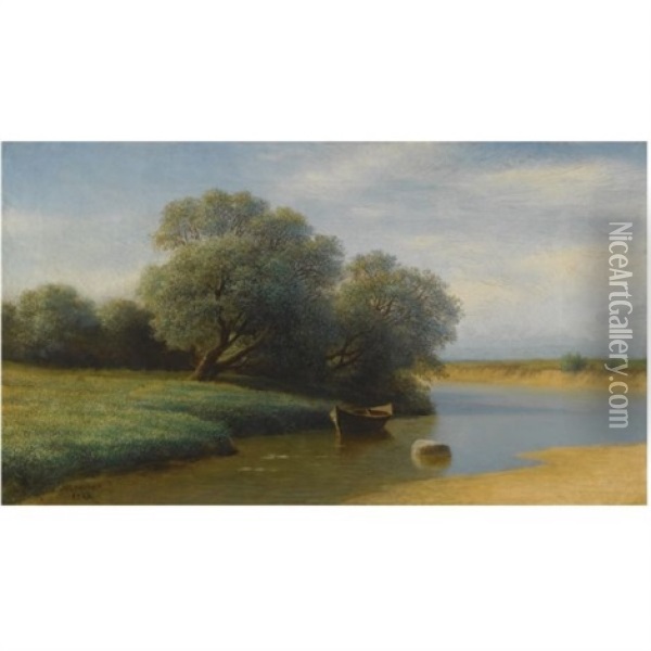 River Landscape Oil Painting - Mikhail Konstantinovich Klodt von Jurgensburg