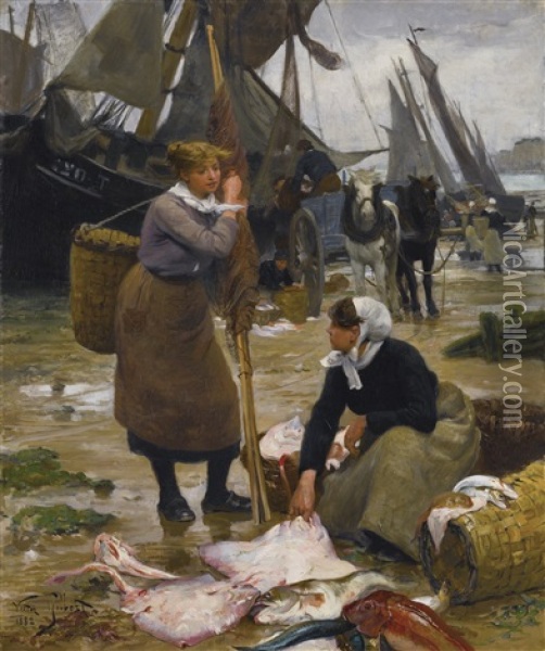The Arrival Of The Fishing Boats Oil Painting - Victor Gabriel Gilbert