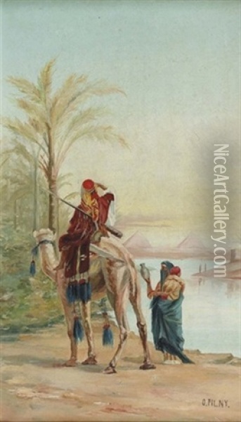Orientalische Szene Vor Den Pyramiden Von Gizeh Oil Painting - Otto Pilny