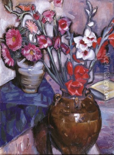 Still Life - Vases Of Flowers Oil Painting - Jan Frank Niemantsverdriet