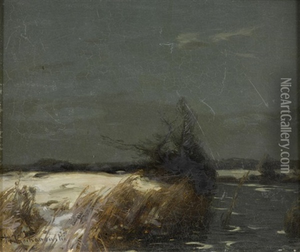 Winterliche Fluslandschaft Oil Painting - Roman Kochanowski