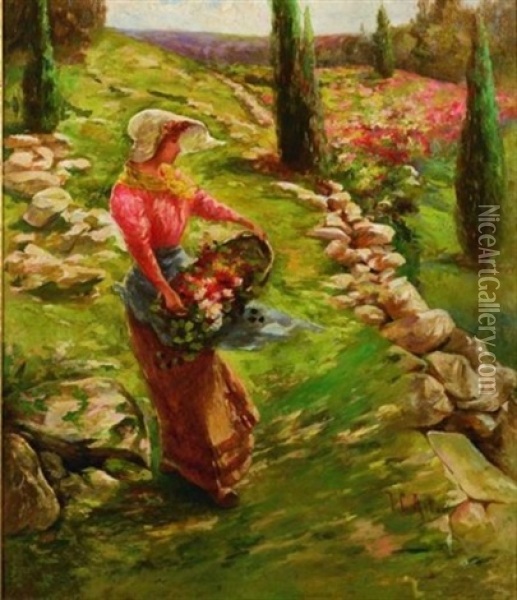 Picking Flowers Oil Painting - Charles John Arter