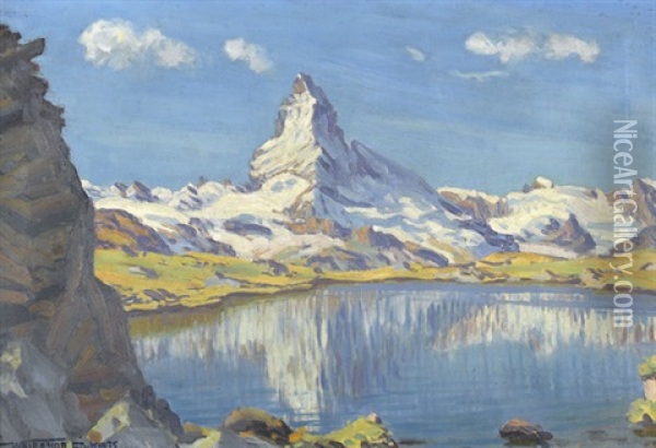 Am Stellisee Mit Matterhorn Oil Painting - Waldemar Theophil Fink