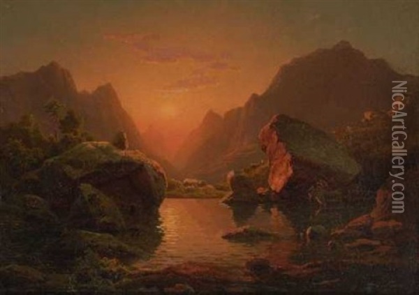 Fjordlandschaft Im Abendlicht Oil Painting - Georg Eduard Otto Saal