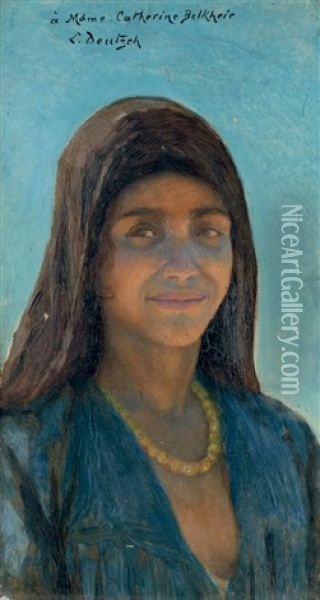 Portrait De Femme Au Collier Oil Painting - Ludwig Deutsch