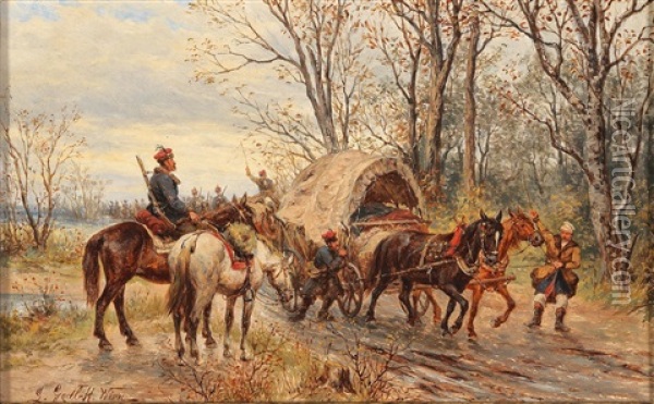 Troops On The Move Oil Painting - Ludwig Gedlek