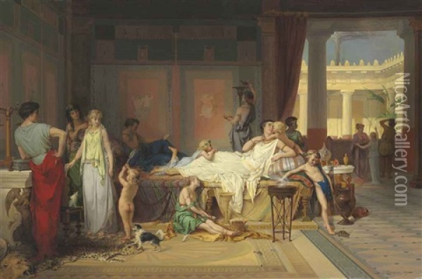 The Last Hour Of Pompeii - The House Of The Poet Oil Painting - Pierre Olivier Joseph Coomans