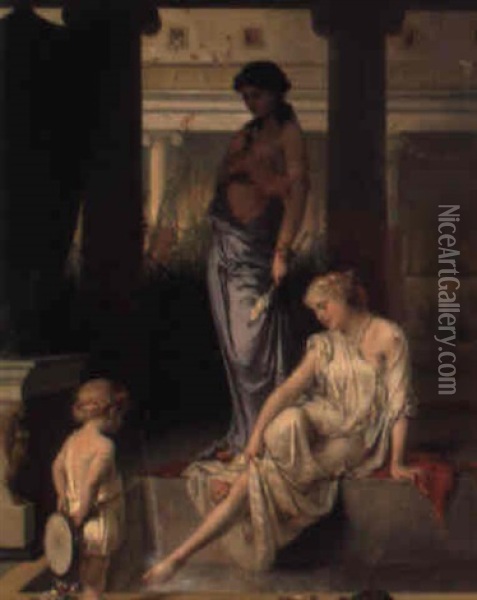 Figures In A Roman Courtyard Oil Painting - Pierre Olivier Joseph Coomans