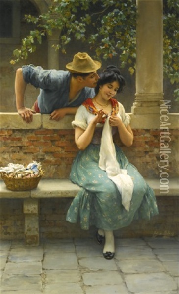 Venetian Lovers Oil Painting - Eugen von Blaas